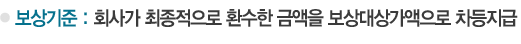 보상기준 : 회사가 최종적으로 환수한 금액을 보상대상가액으로 차등지급